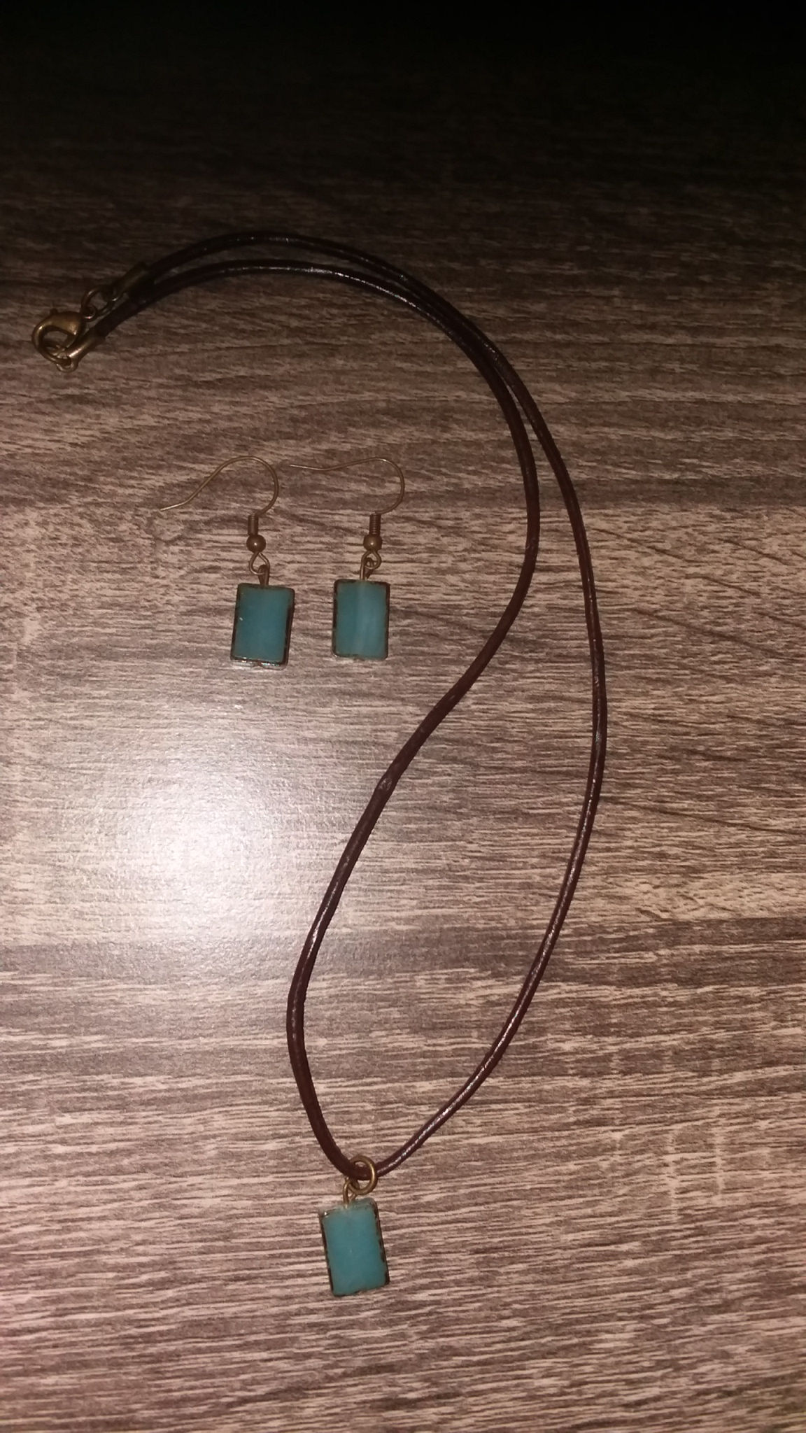 Brown Leather Cord Necklace and earrings set