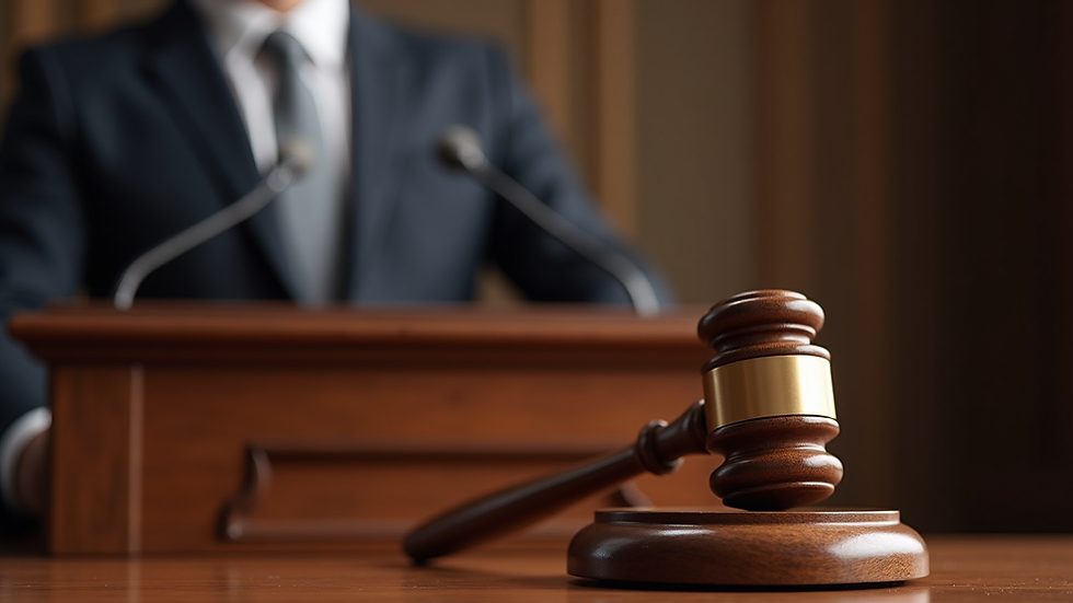 Eye-level view of auctioneer's podium with gavel and microphone