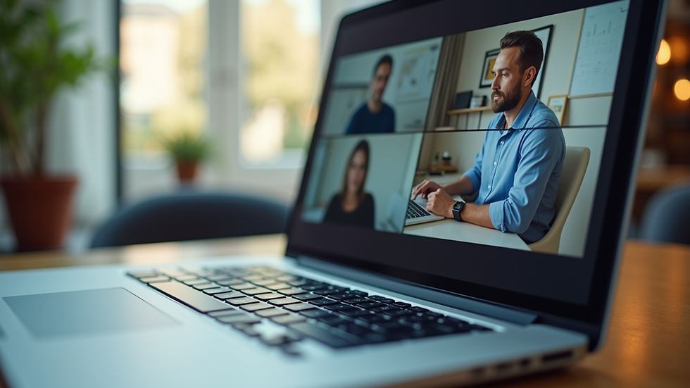 Close-up view of a laptop screen showing a virtual meeting with sales team