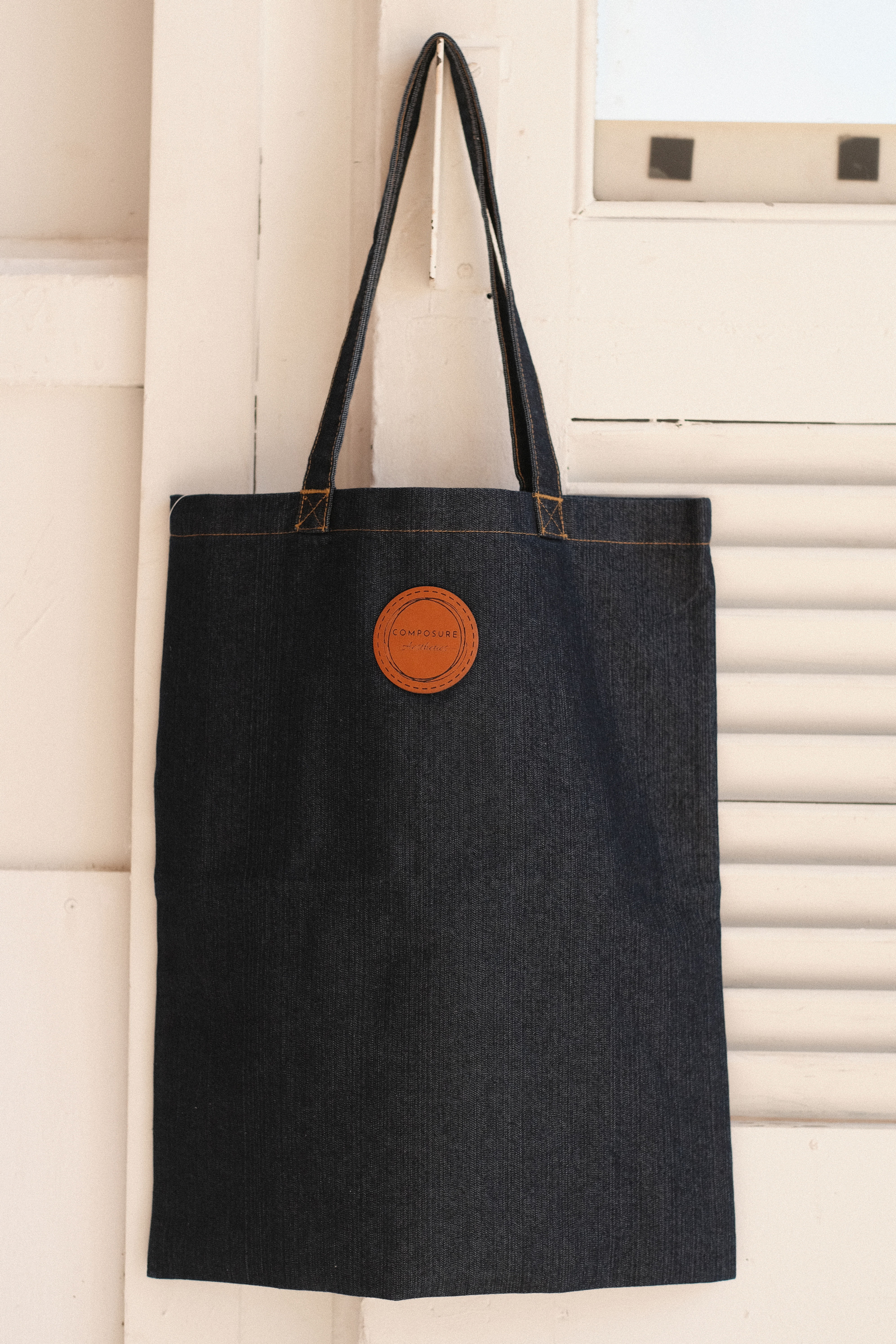 Denim Leather Patch Tote Bag