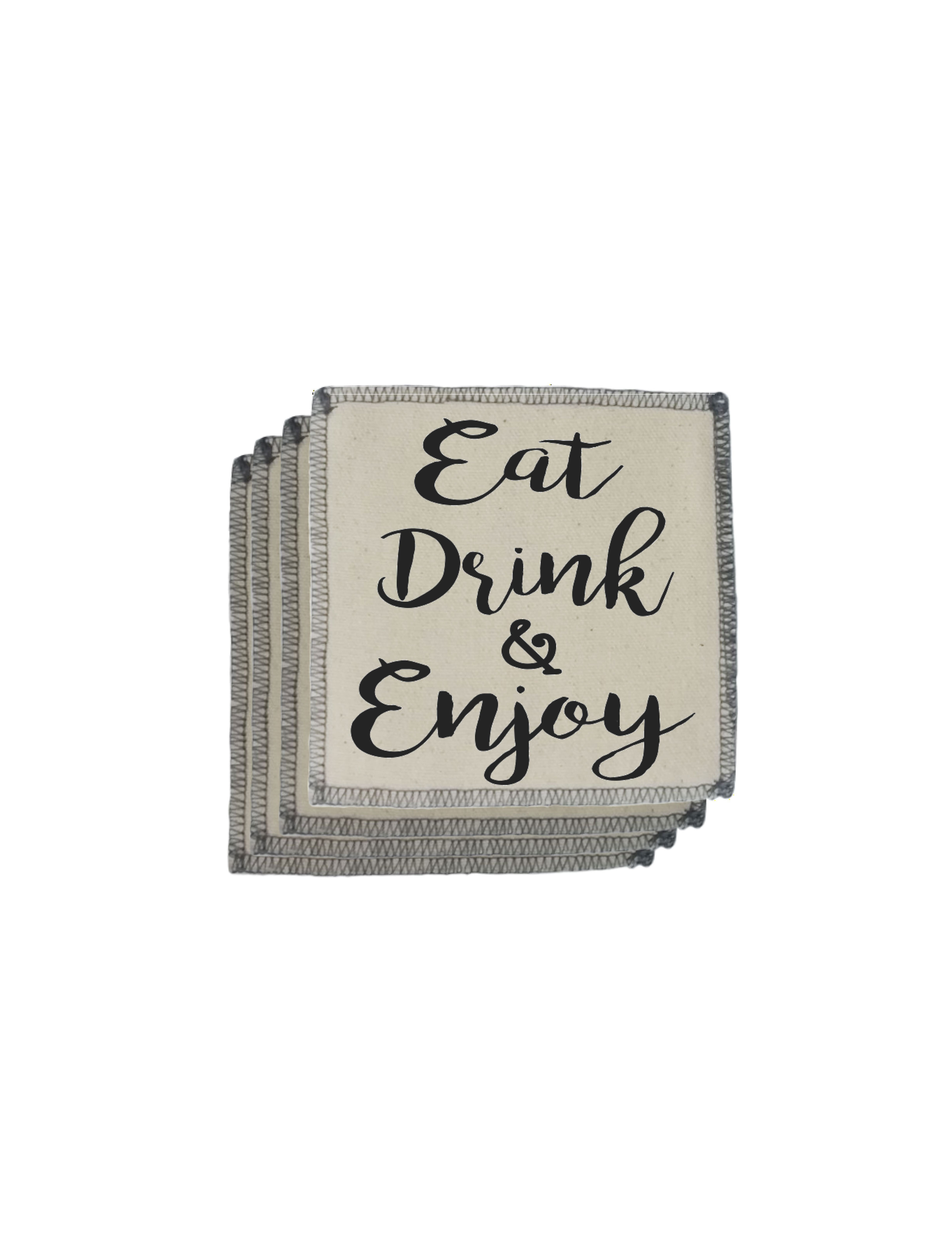 4 Canvas Coasters - Eat Drink & Enjoy  # 3102