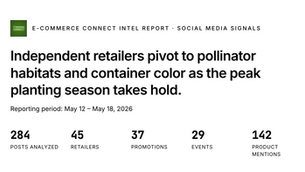E-Commerce Connect Intel Report providing real-time gardening industry insights from retailer social media activity, including plant trends, events, promotions, and regional market signals.