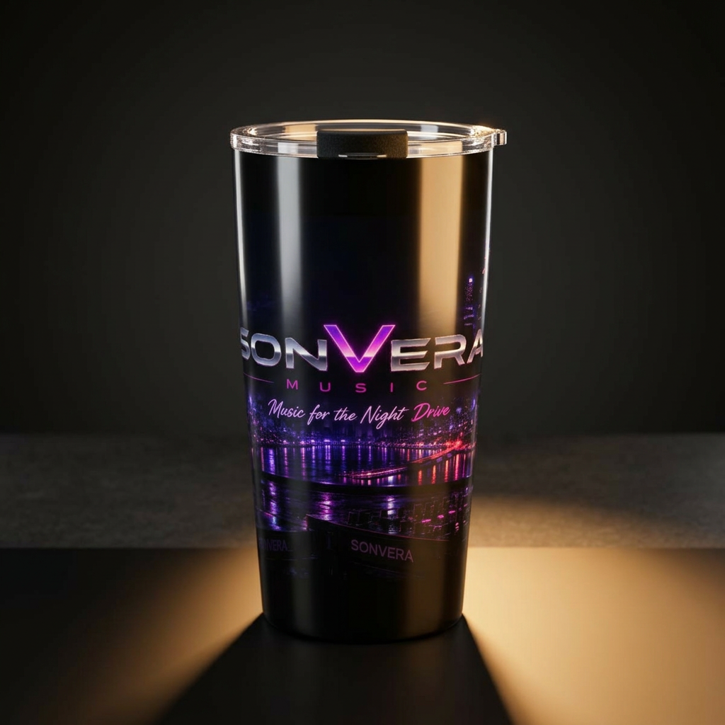 Neon City 20oz Tumbler — Retro Vaporwave Nightscape Insulated Cup