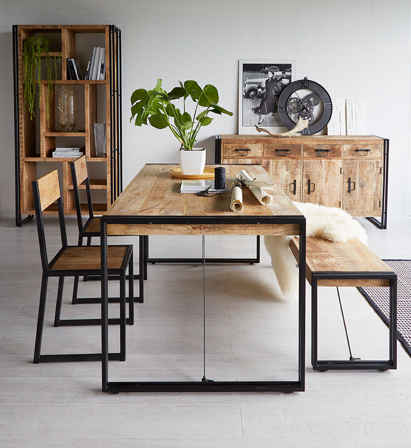 Thumbnail: Cosmo Industrial Metal & Wood Dining Table - Large