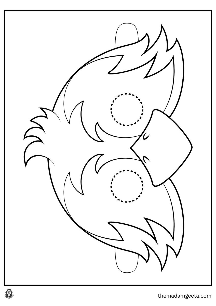 Fun owl face mask design with big eyes, simple outline perfect for kids coloring and craft activities