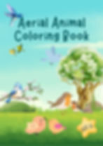 Cute aerial animal coloring book cover featuring birds, flamingo, and owl mask, bright and kid-friendly design