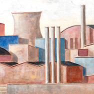Pannello orizzontale con città industriale 