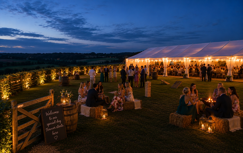 Lawn setup with marquee for evening celebrations