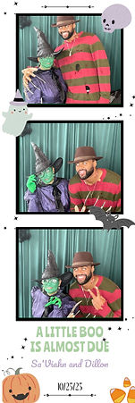Halloween photo template of individuals wearing whitch and Freddy Kruger costumes