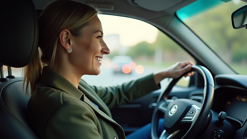Eye-level view of a rideshare driver sitting in a car ready to start a trip