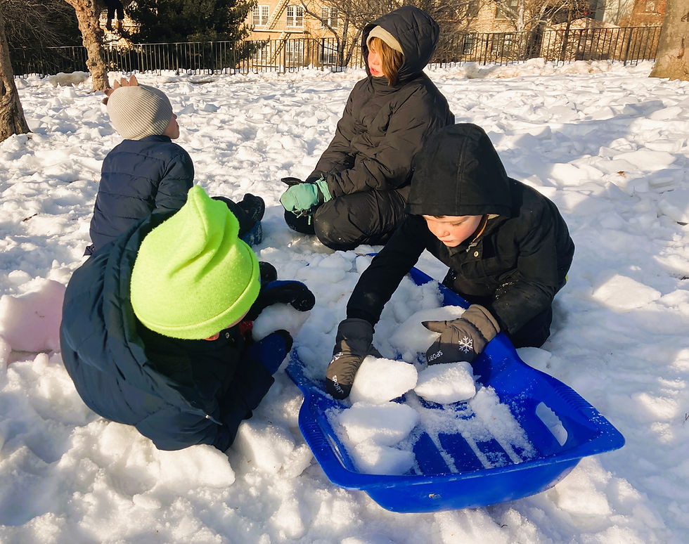 Filling a sled with snow