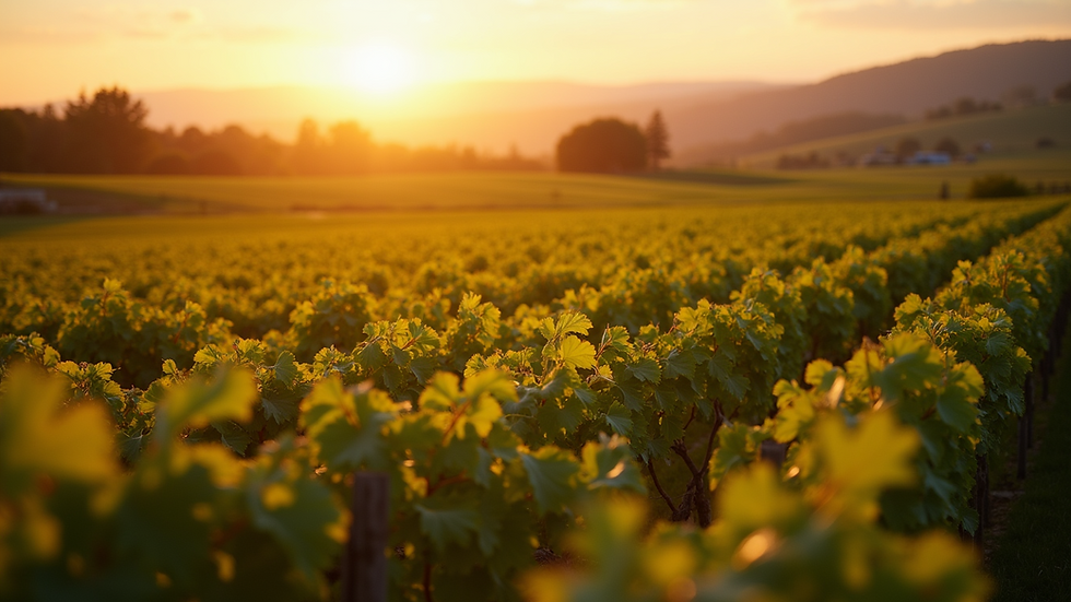 Wide angle view of lush vineyards at Sandalford Winery