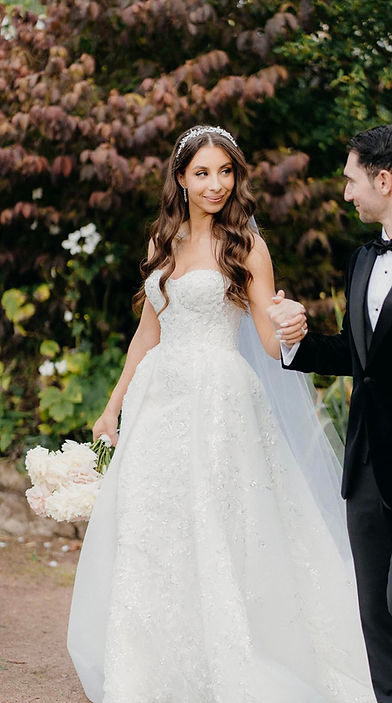Bride and Groom in Garden Setting