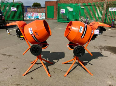 Two orange cement mixers