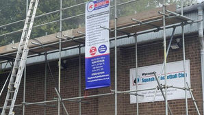 Scaffolding for roofing project at squash club