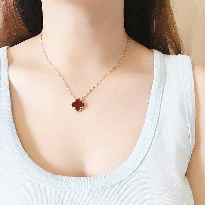 Miniatura: Collar Trébol Rojo Y Negro Chapado En Oro 18K Doble Cara