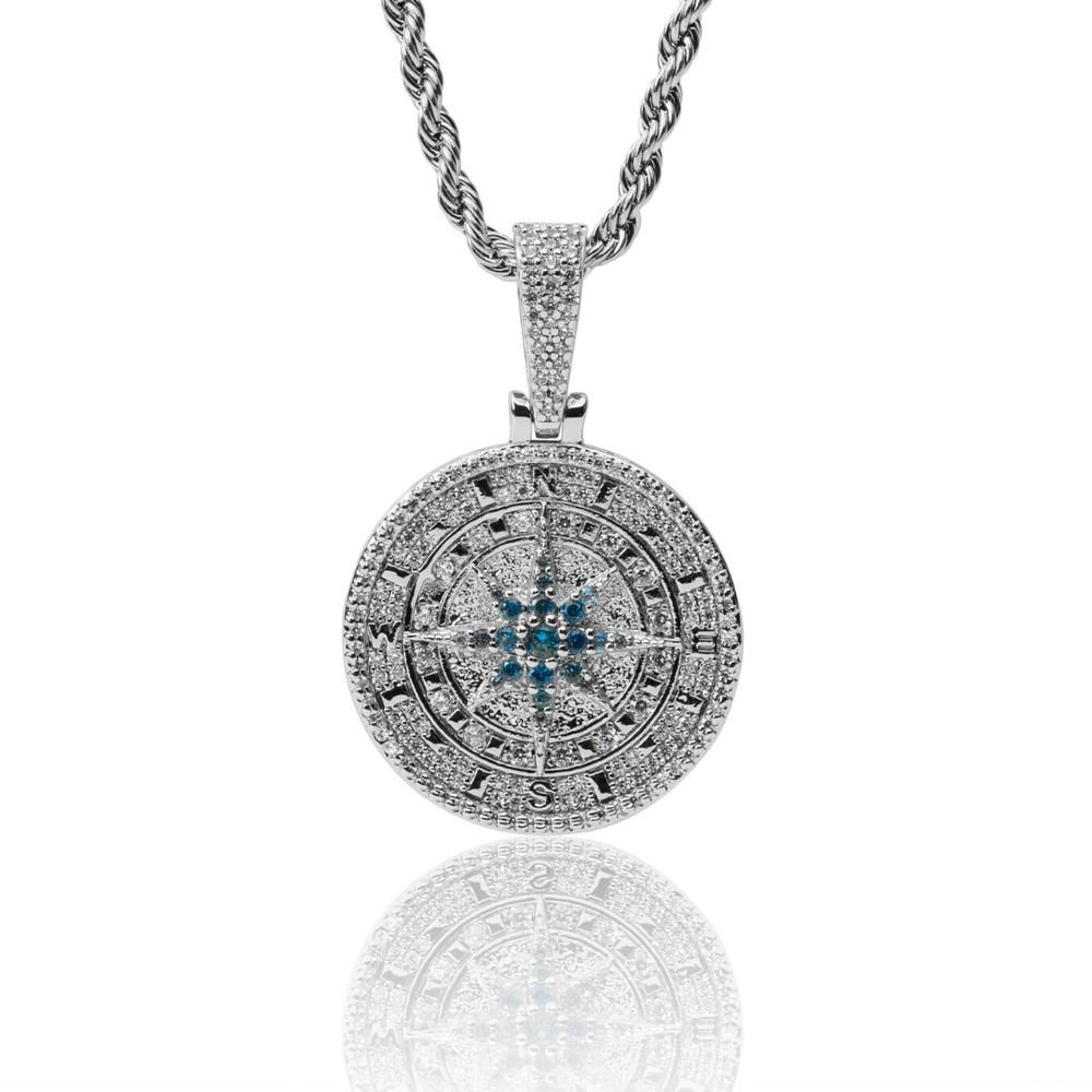 Diamonds Compass Necklace - White Gold
