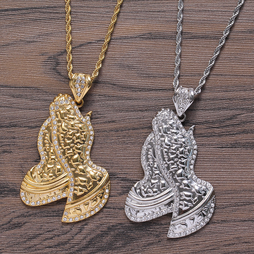 Large Pray Diamonds Necklace Rope Chain - Gold And White G