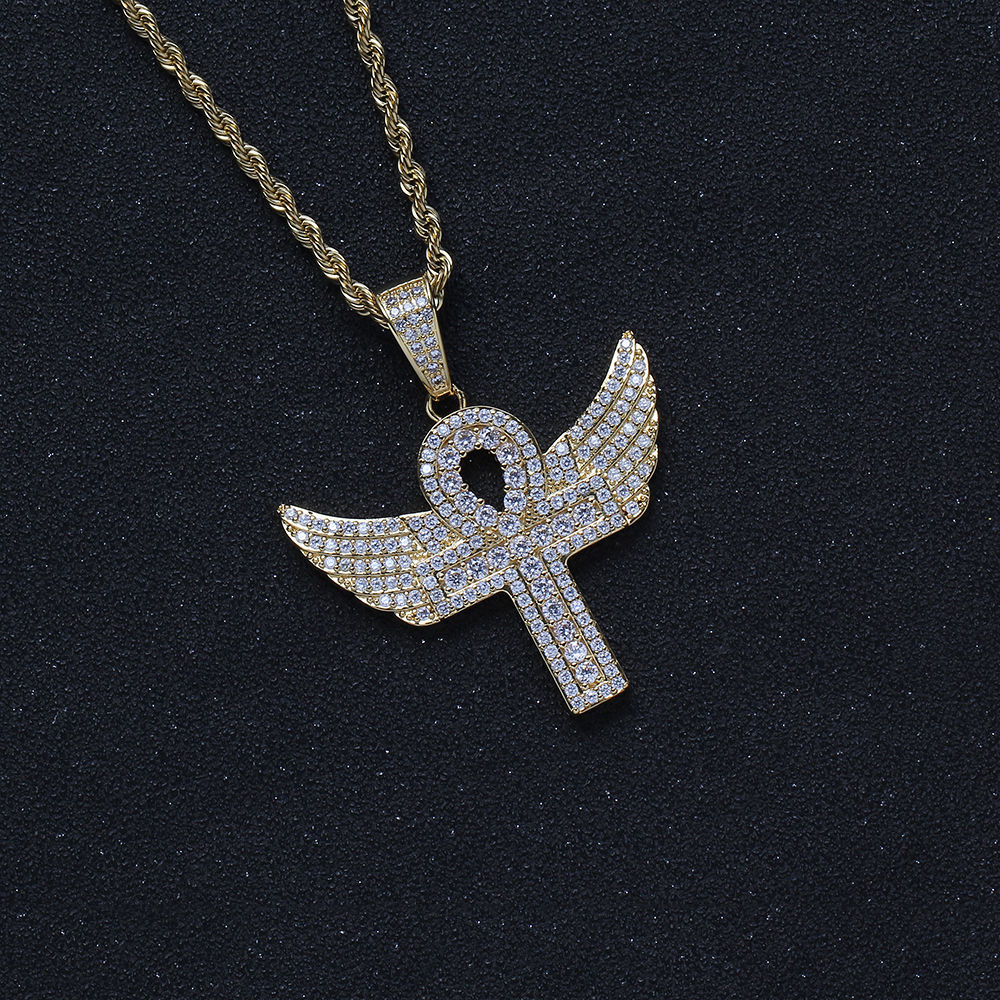Collar Ankh Egipcio De Diamantes, Cadena De Cuerda - Oro