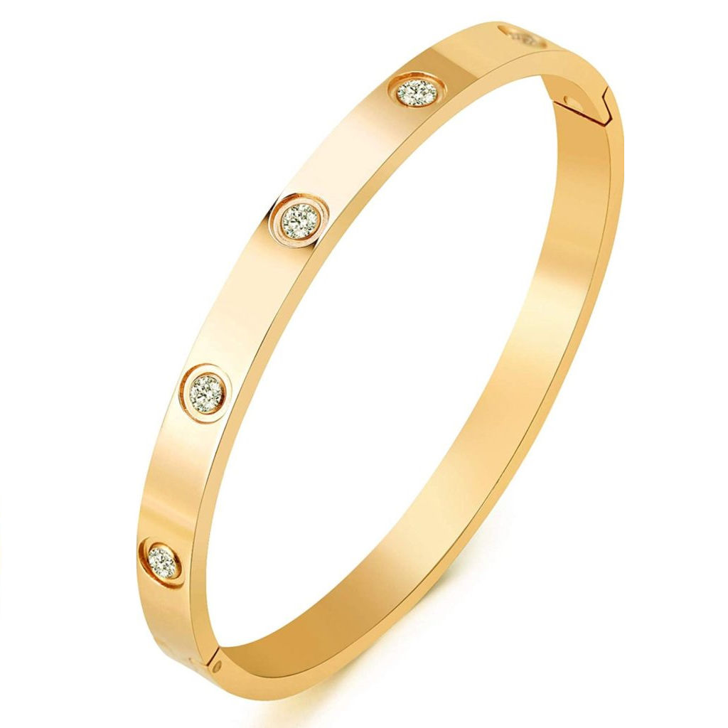 Brazalete tipo esclava con diamantes Love - Oro