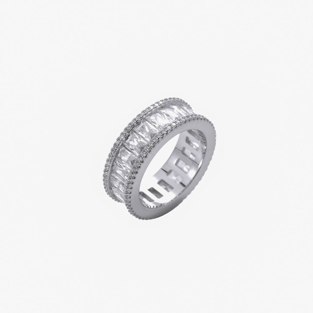Baguette And Row Diamond Ring - White Gold