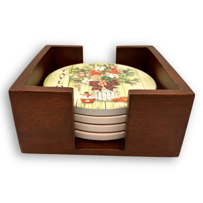 Thumbnail: Walnut Finish Wooden Coaster Holder
