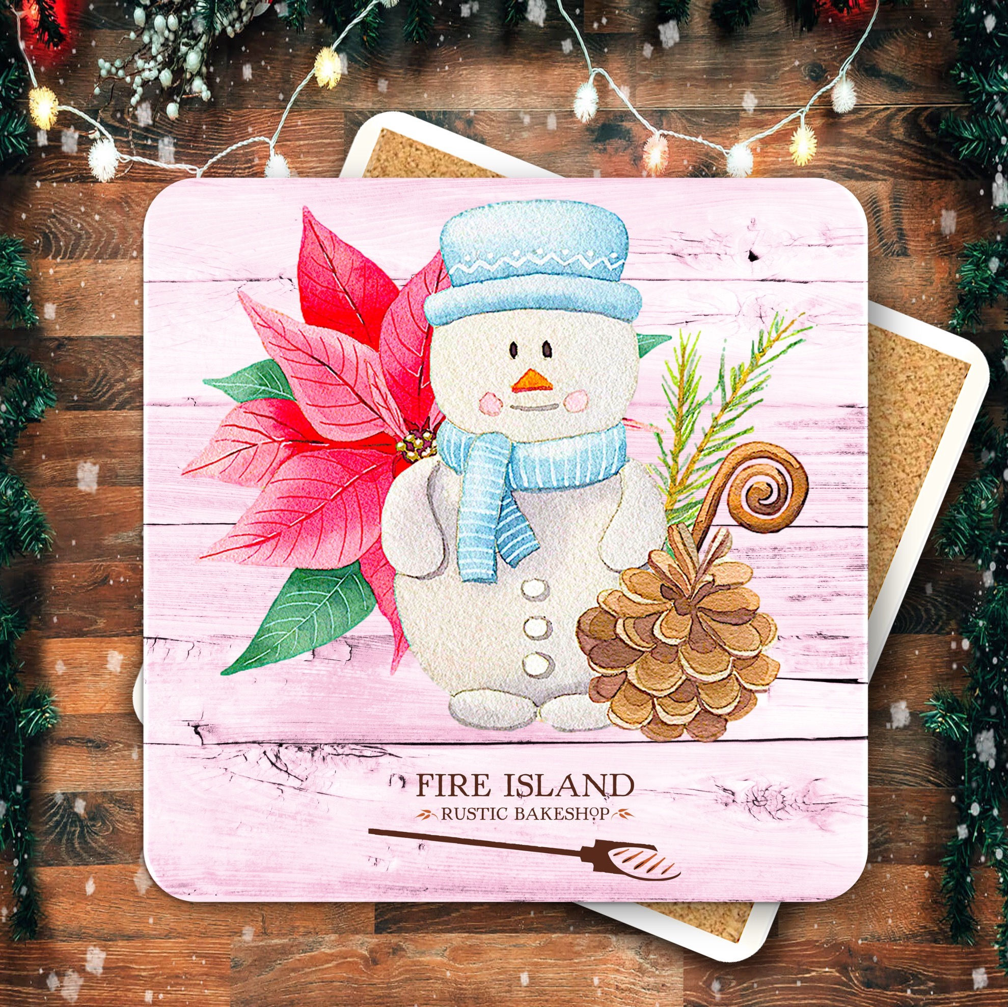 Snowman Pine Cone Square Coaster
