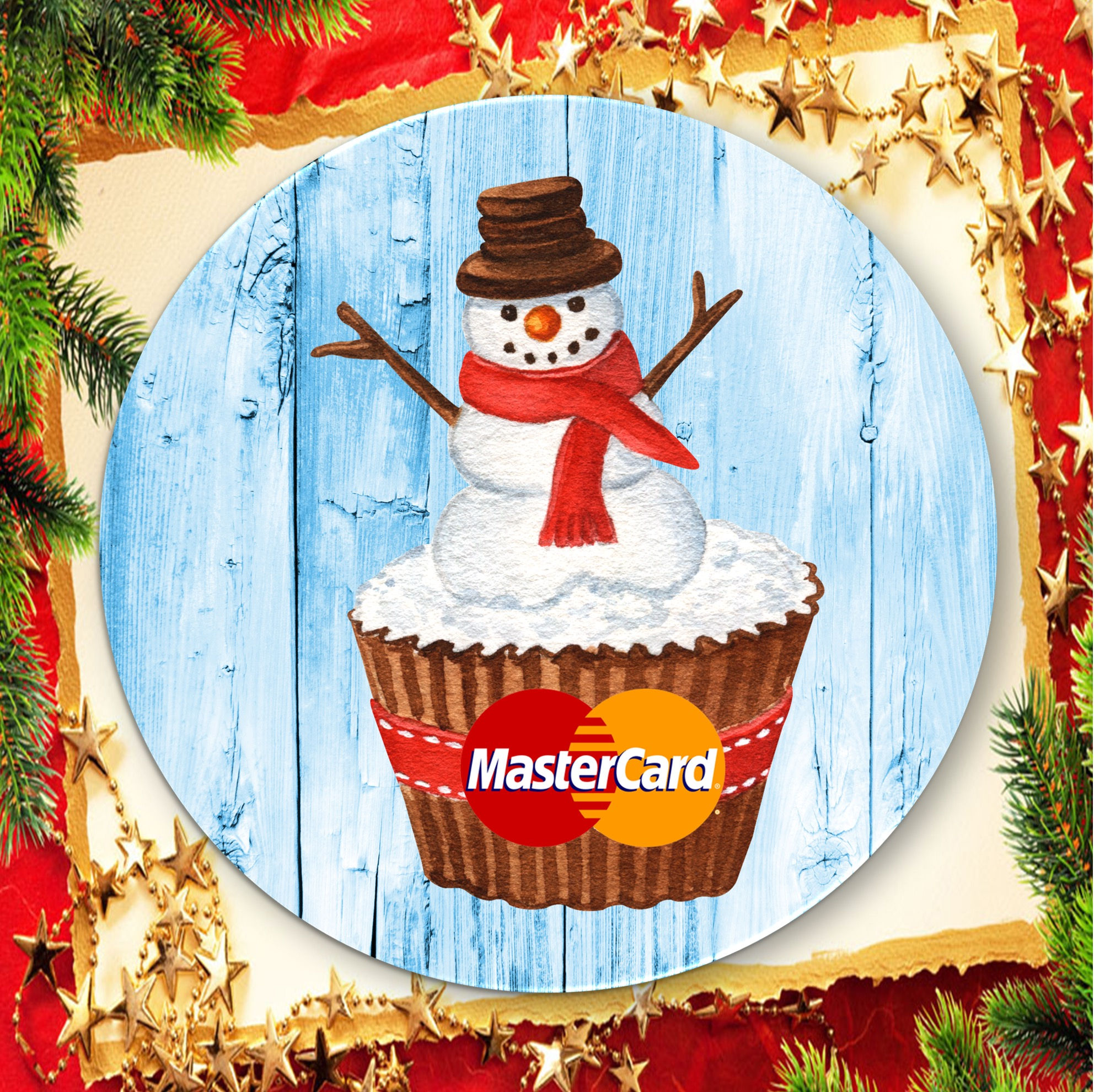 Christmas Snowman Cupcake Round Coaster