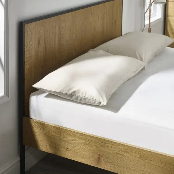 Thumbnail: Marlow Bed with wooden headboard and white pillows