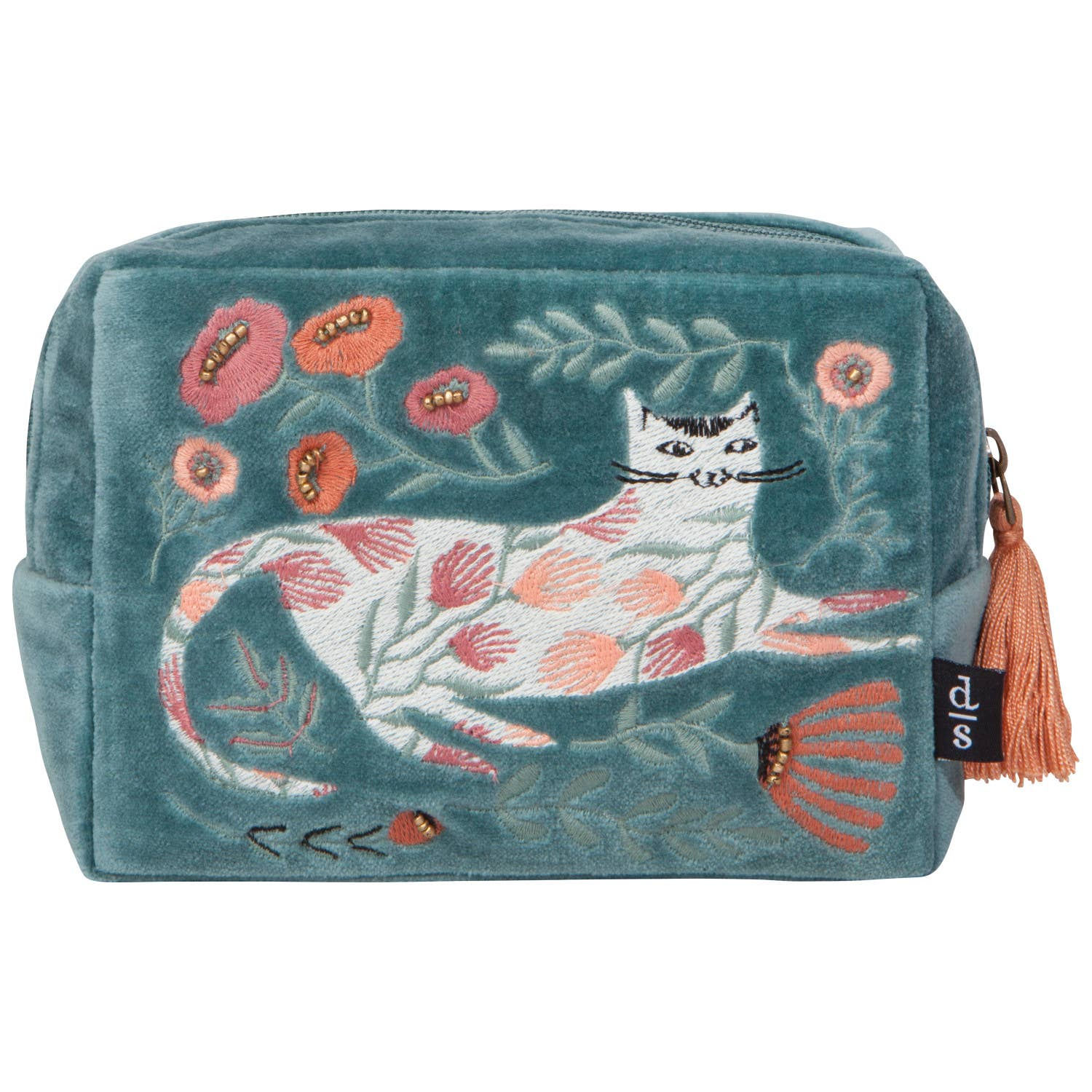 Cat Bloom Embroidered Pouch
