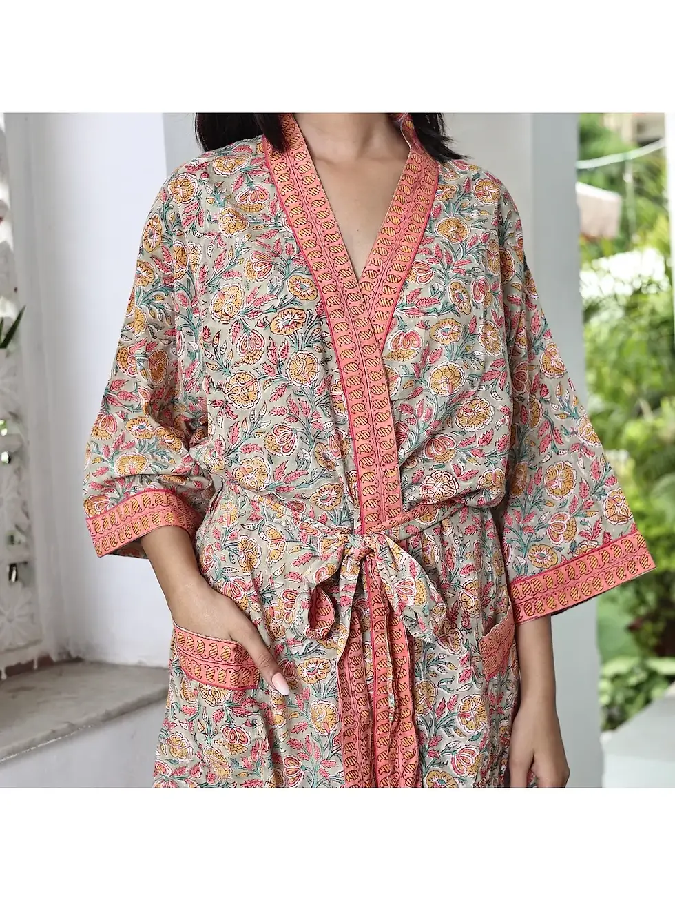 Kimono Robe & Matching Bag | Pink Floral