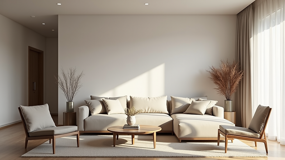 Eye-level view of a serene minimalist living room