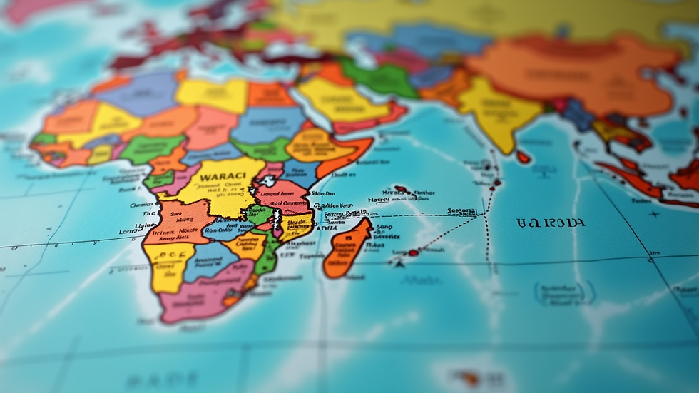 Close-up view of a colorful travel map