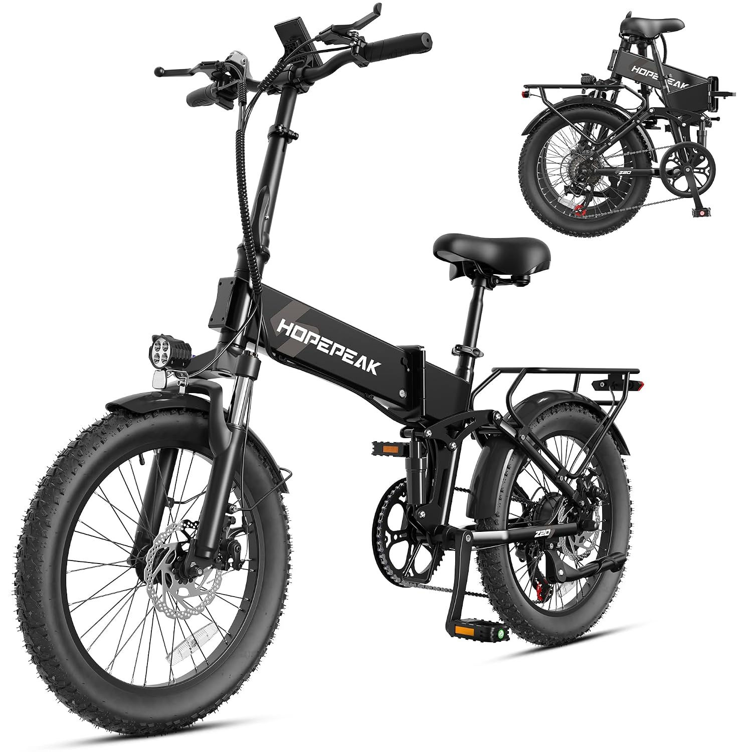 Foldable Ebike 20'' Fat Tire 1200W 48V 12AH Battery LCD Full Suspension Commutin