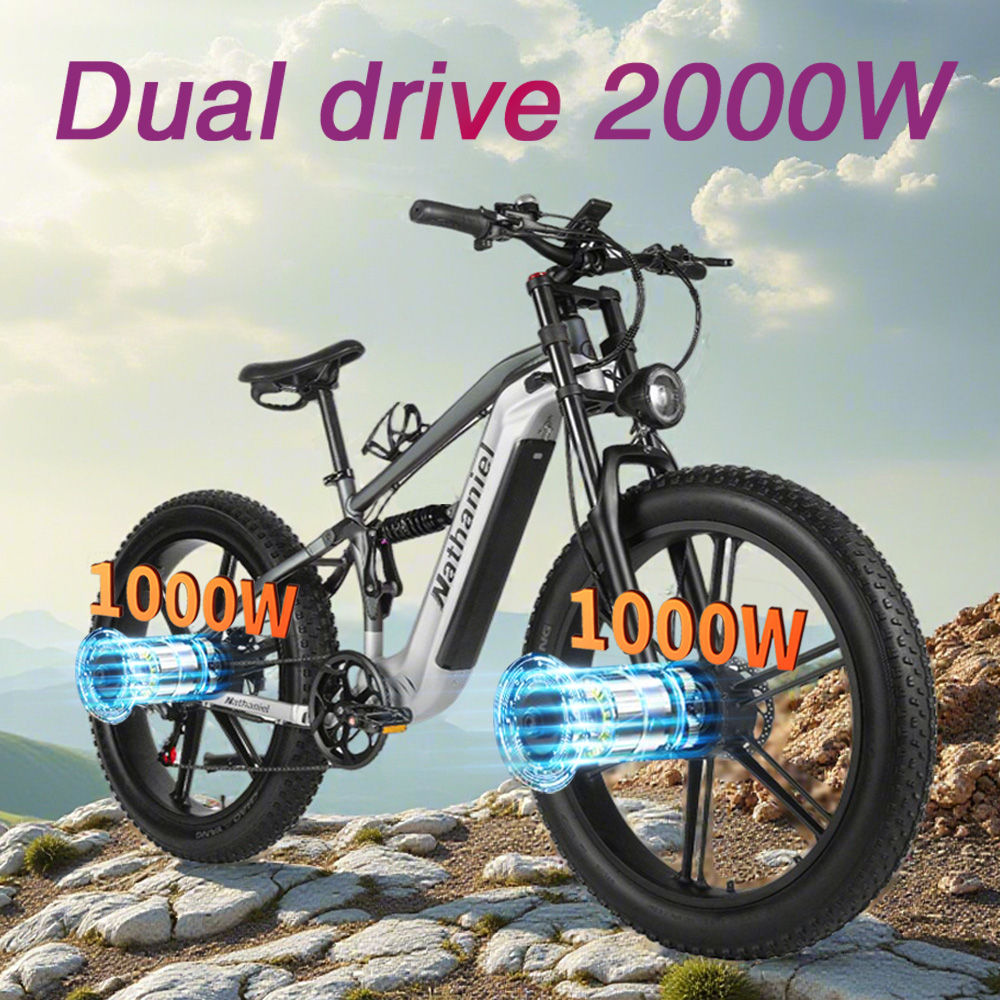 Nathaniel 2000W E-Bike SYR09 Dual Drive 26x4.0 Fat Tire 48V20AH Battery E-Mounta