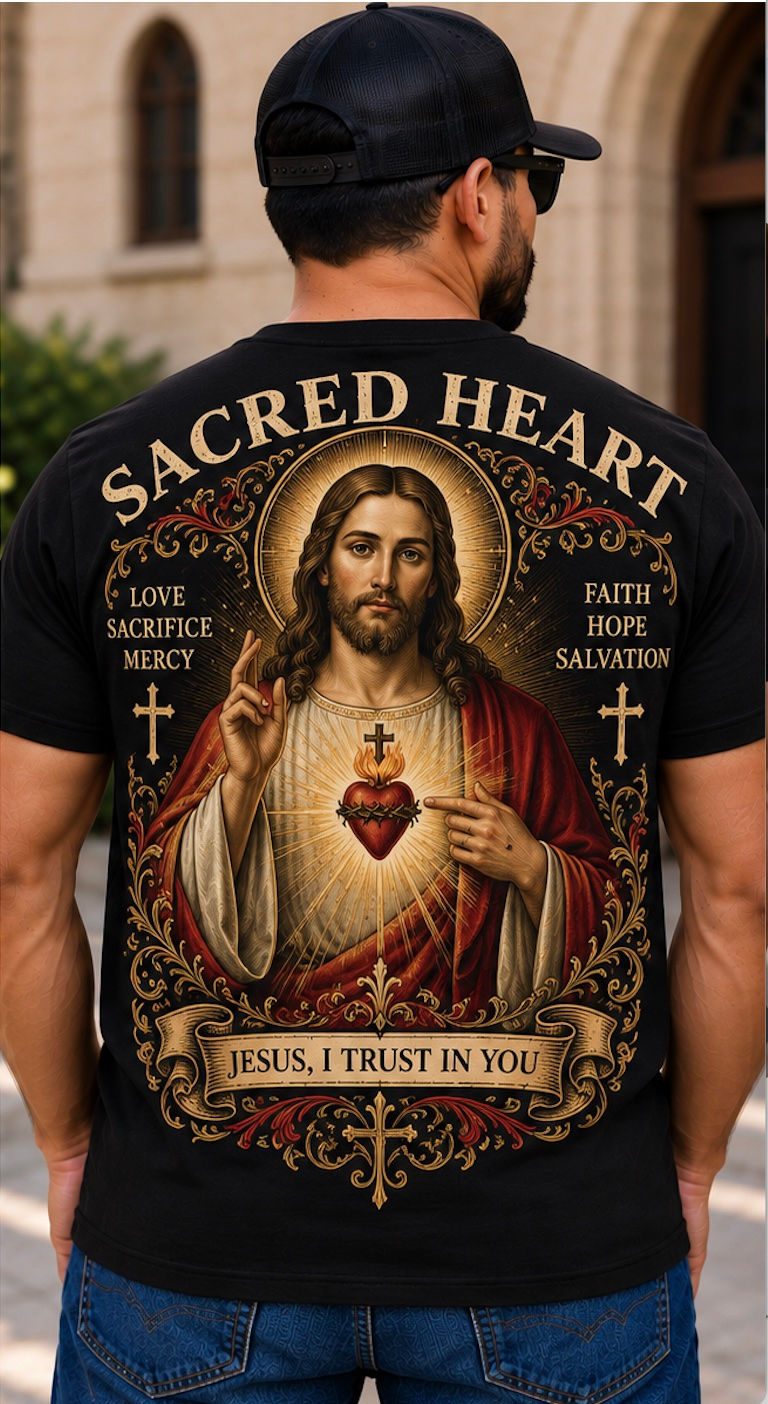Sacred Heart – Jesus, I Trust in You Tee - Black