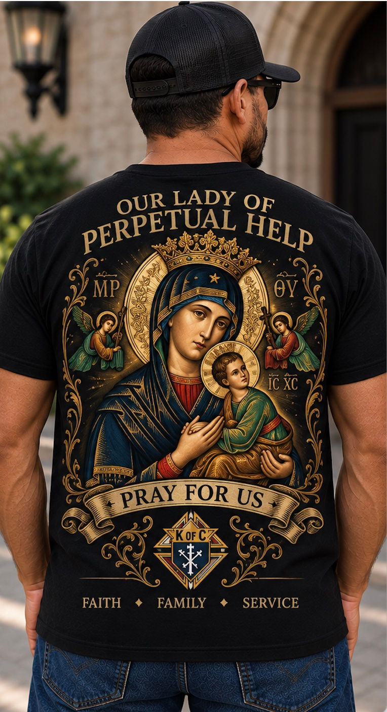 Our Lady of Perpetual Help – Pray for Us Knights Tee - Black