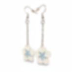 crochet daisy flower, chain drop earrings, white & blue thread, handcrafted by Creative Hooks