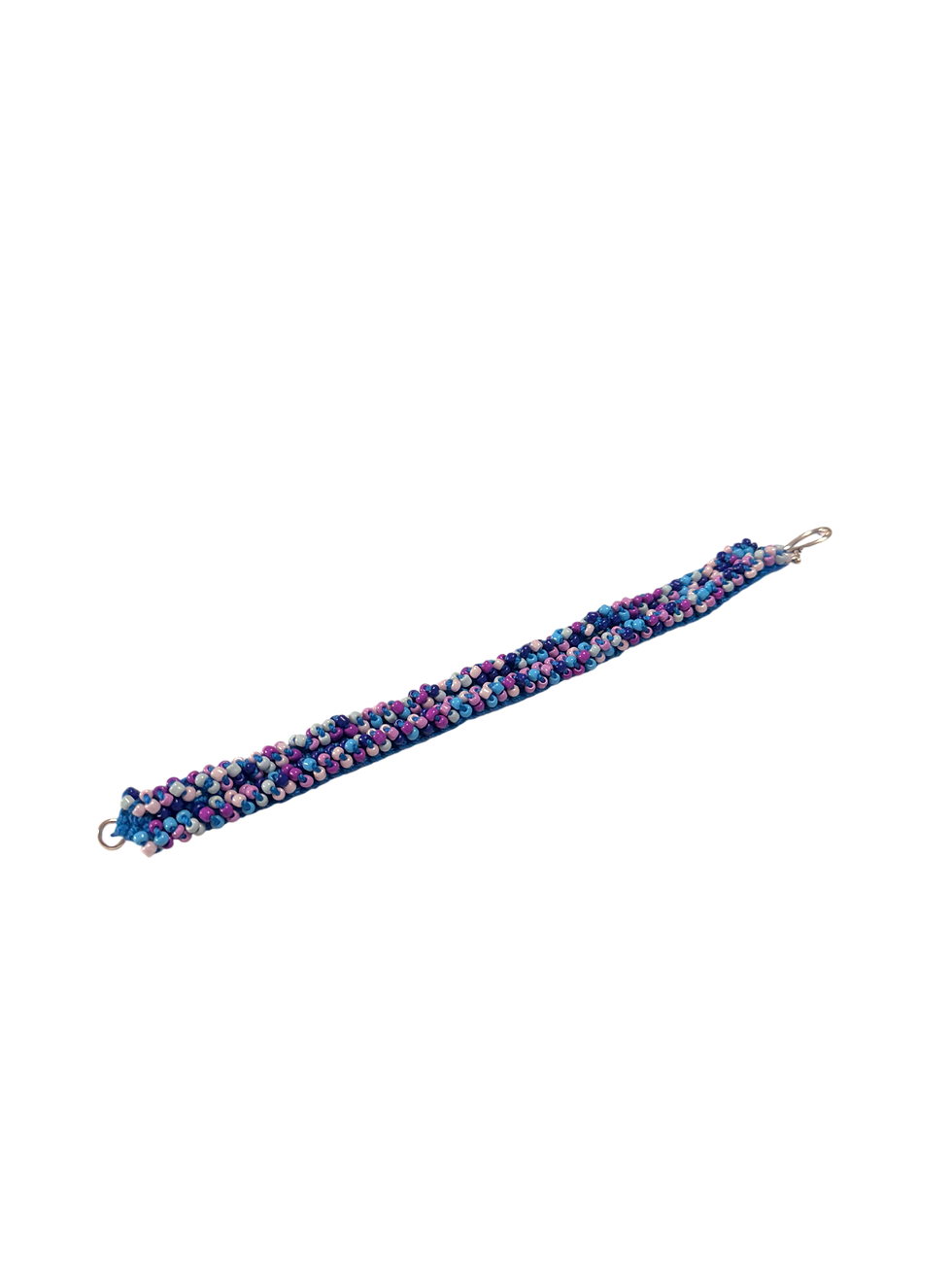 Handcrafted crochet beaded multi colored blue bracelet, a custom crochet accessory by Creative Hooks.