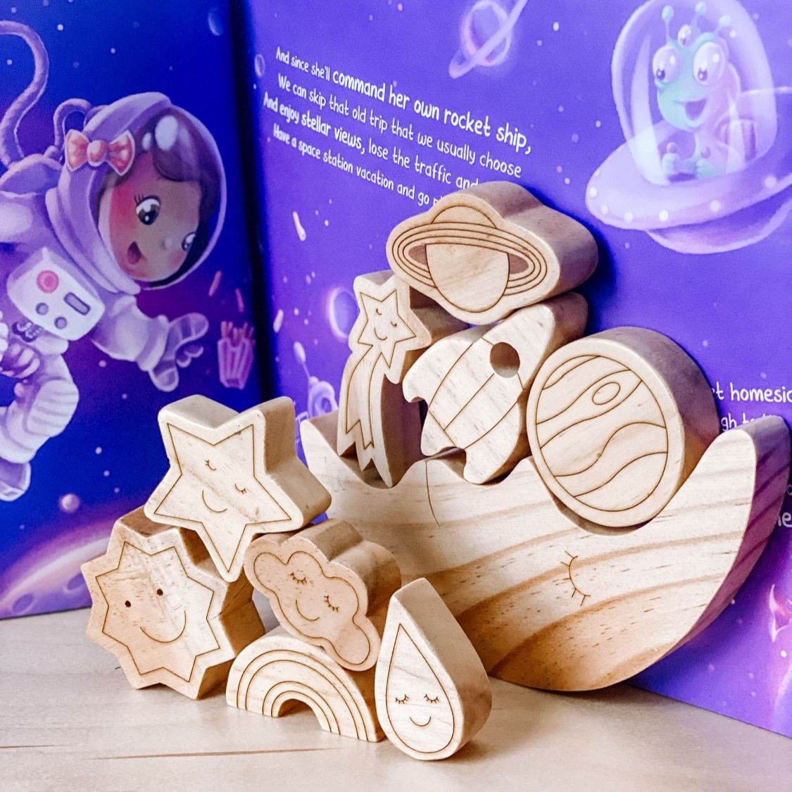 Space/Sky Wooden Moon Balance, Stacking Toy