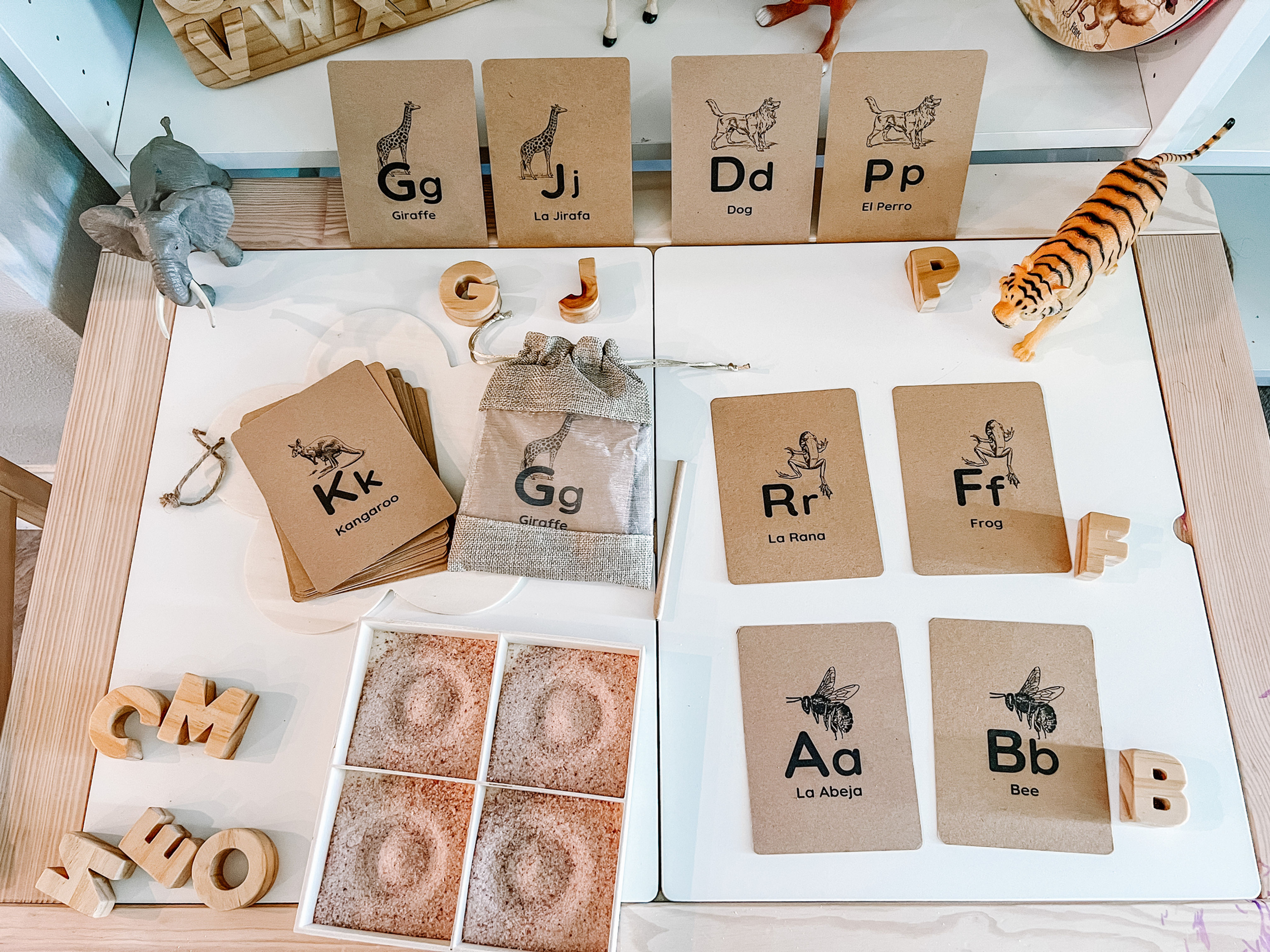 English/Spanish Alphabet Flashcards - Montessori Learning Resource