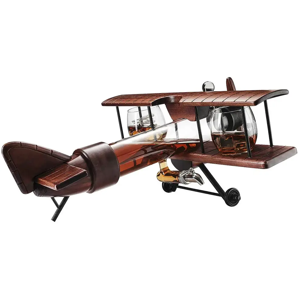 Thumbnail: Whiskey Decanter Airplane Set and 2 Airplane Glasses Antique