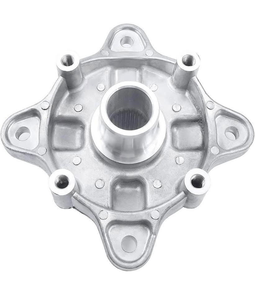 Silver wheel hub with four mounting holes, new part detail. Wheel bearing Replacement For Polaris General