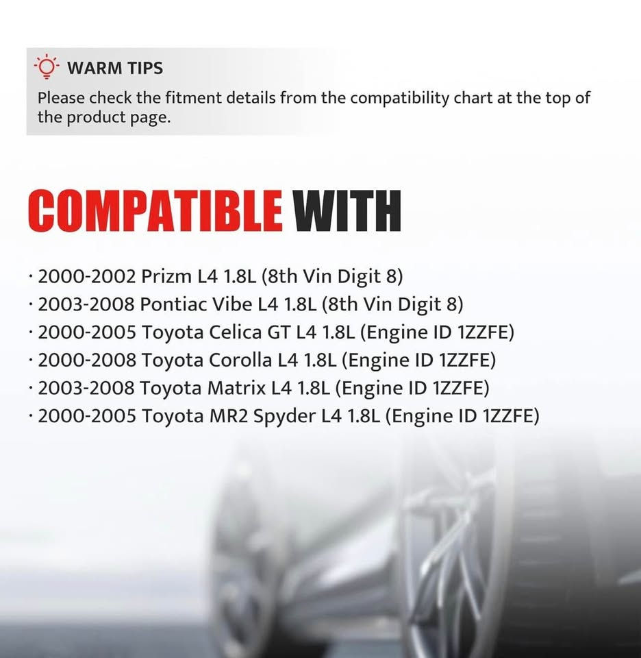 Thumbnail: Compatible with Toyota, Pontiac, and Prism car models, text, part details.