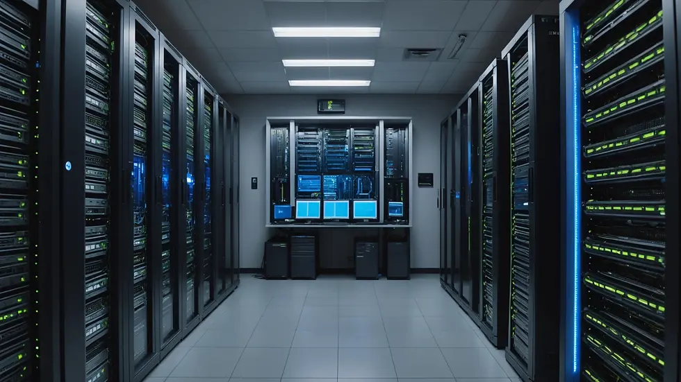 Close-up view of a computer server room focusing on security technology