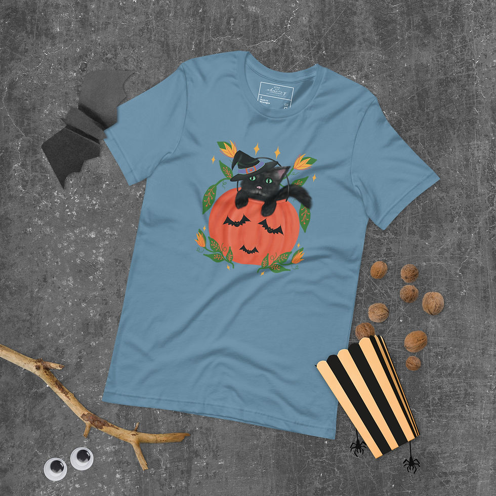Thumbnail: Cute Black Cat Sitting in A Pumpkin - Unisex t-shirt