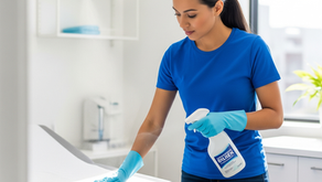 A woman cleaning a medical office