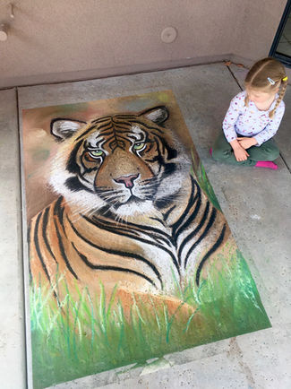 Chalk mural of a Tiger