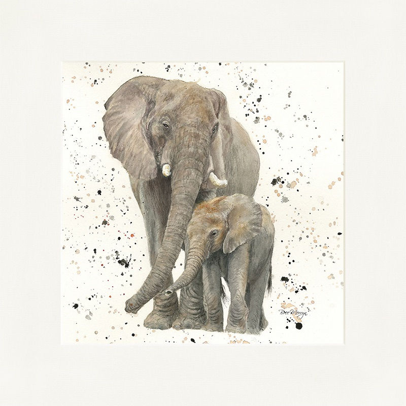 Edith and Evie Bree Merryn Elephants Mounted Print