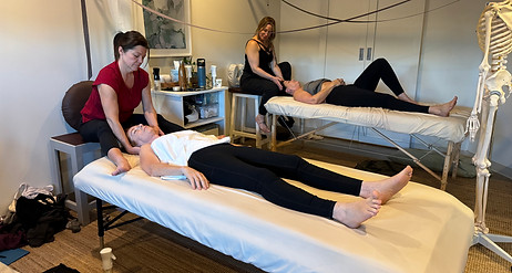 Student learning Clinical neck barefoot massage